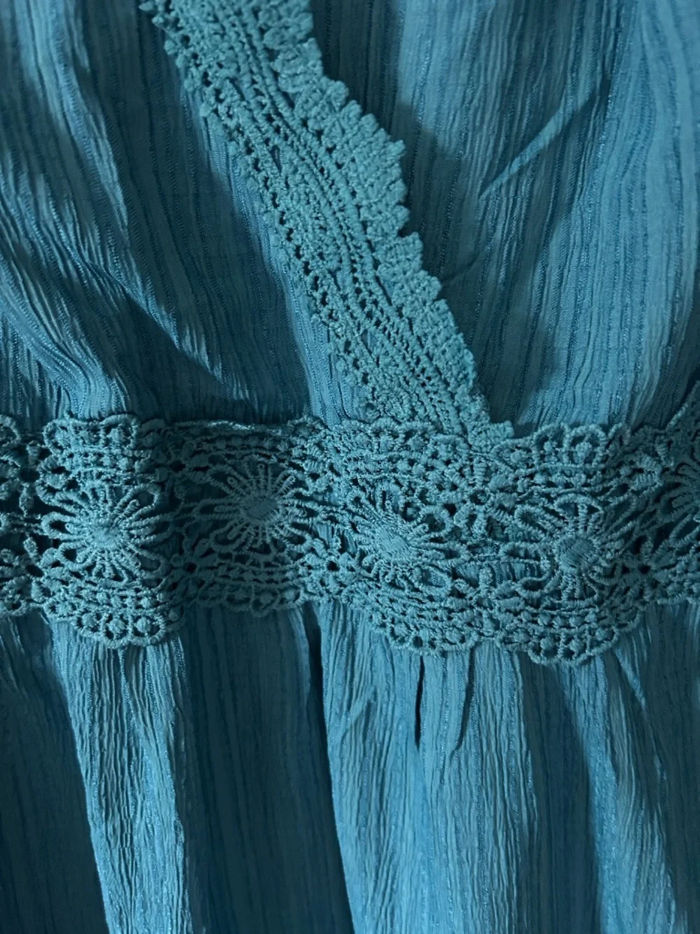 BloomChic Teal Midi Dress with Lace Waistband - Picture 4 of 8